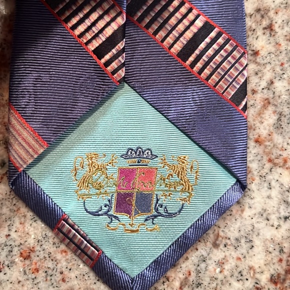 Robert Graham Men’s Silk Repp Stripe Tie Multi Colored Floral - Picture 4 of 10